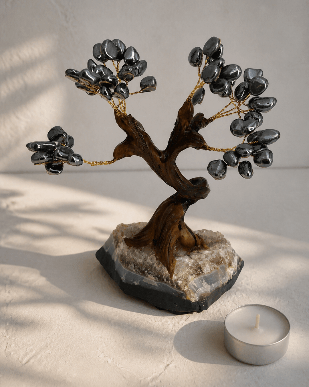 Hematite Gemstone Bonsai Tree – Grounding & Protective Energy - Accents