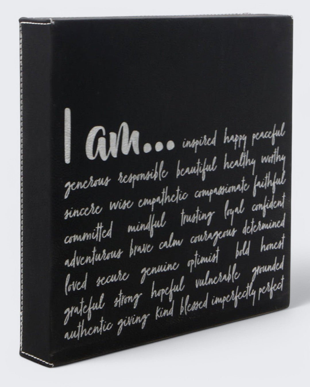 I am Affirmation Leatherette Black and Silver Inspirational Wall Hanging - Wall Art