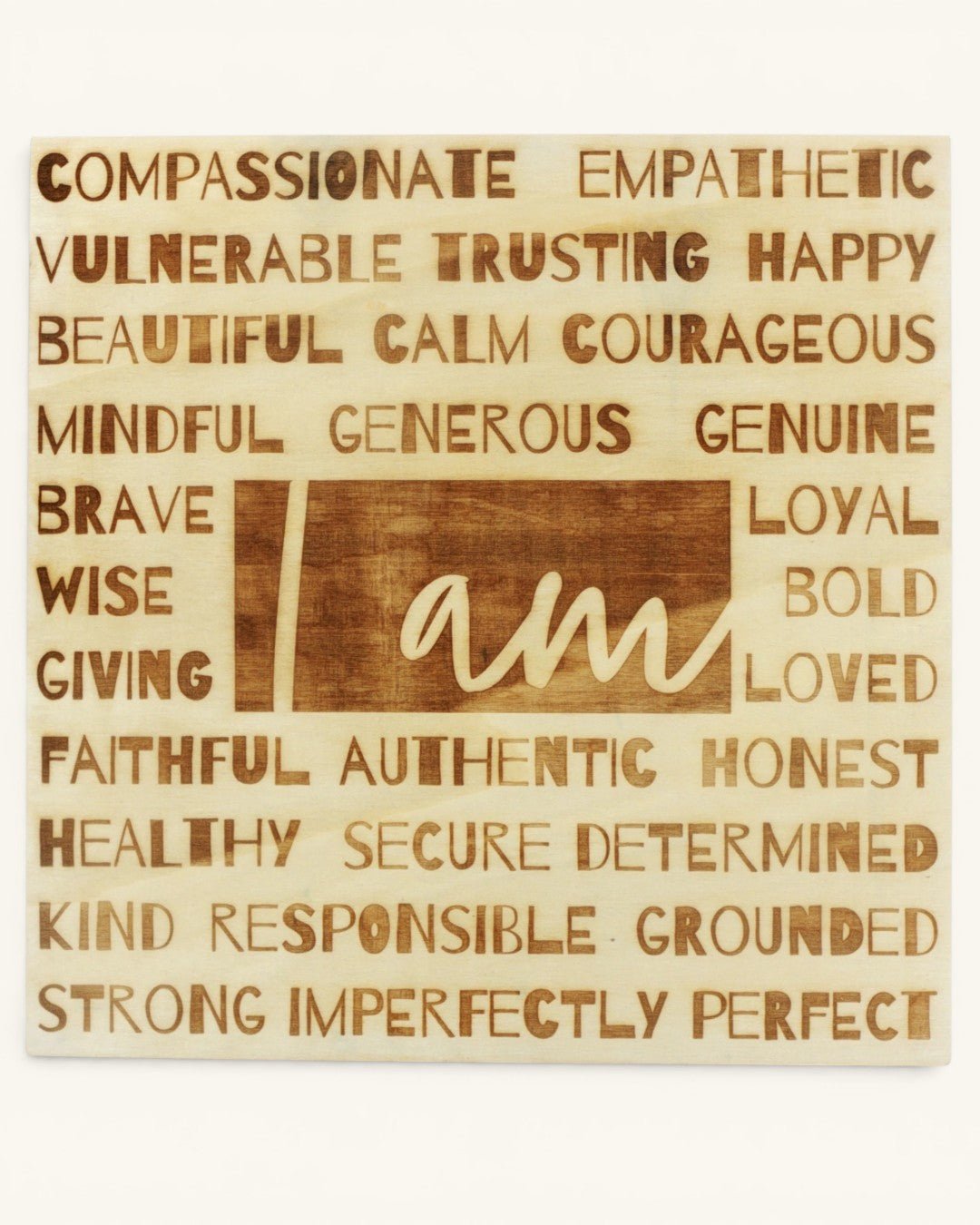 I Am Affirmation Wood Wall Hanging — 12 Inch Laser-Engraved Mindful Decor - Wall Decor