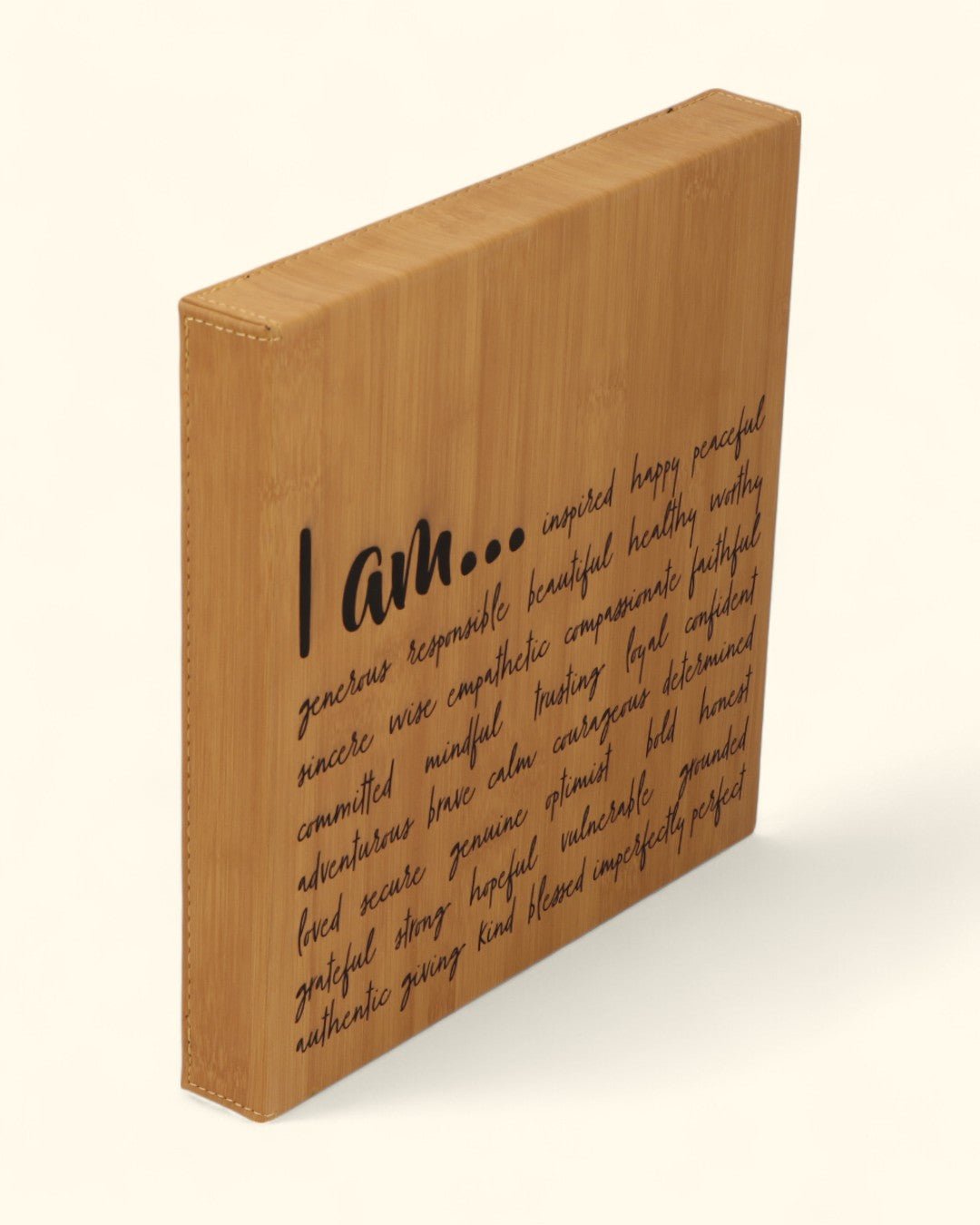 “I Am” Daily Affirmation Wall Art – Bamboo Print Inspirational Leatherette Hanging - Wall Art