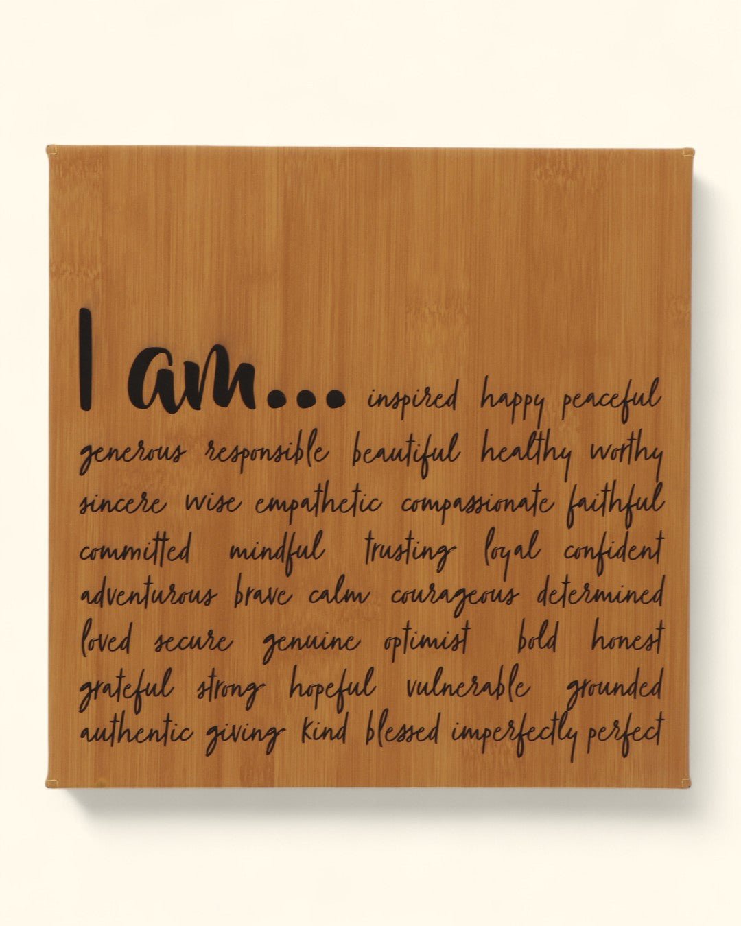 “I Am” Daily Affirmation Wall Art – Bamboo Print Inspirational Leatherette Hanging - Wall Art