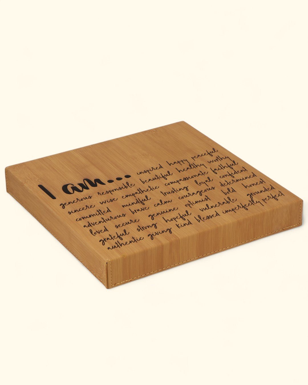 “I Am” Daily Affirmation Wall Art – Bamboo Print Inspirational Leatherette Hanging - Wall Art