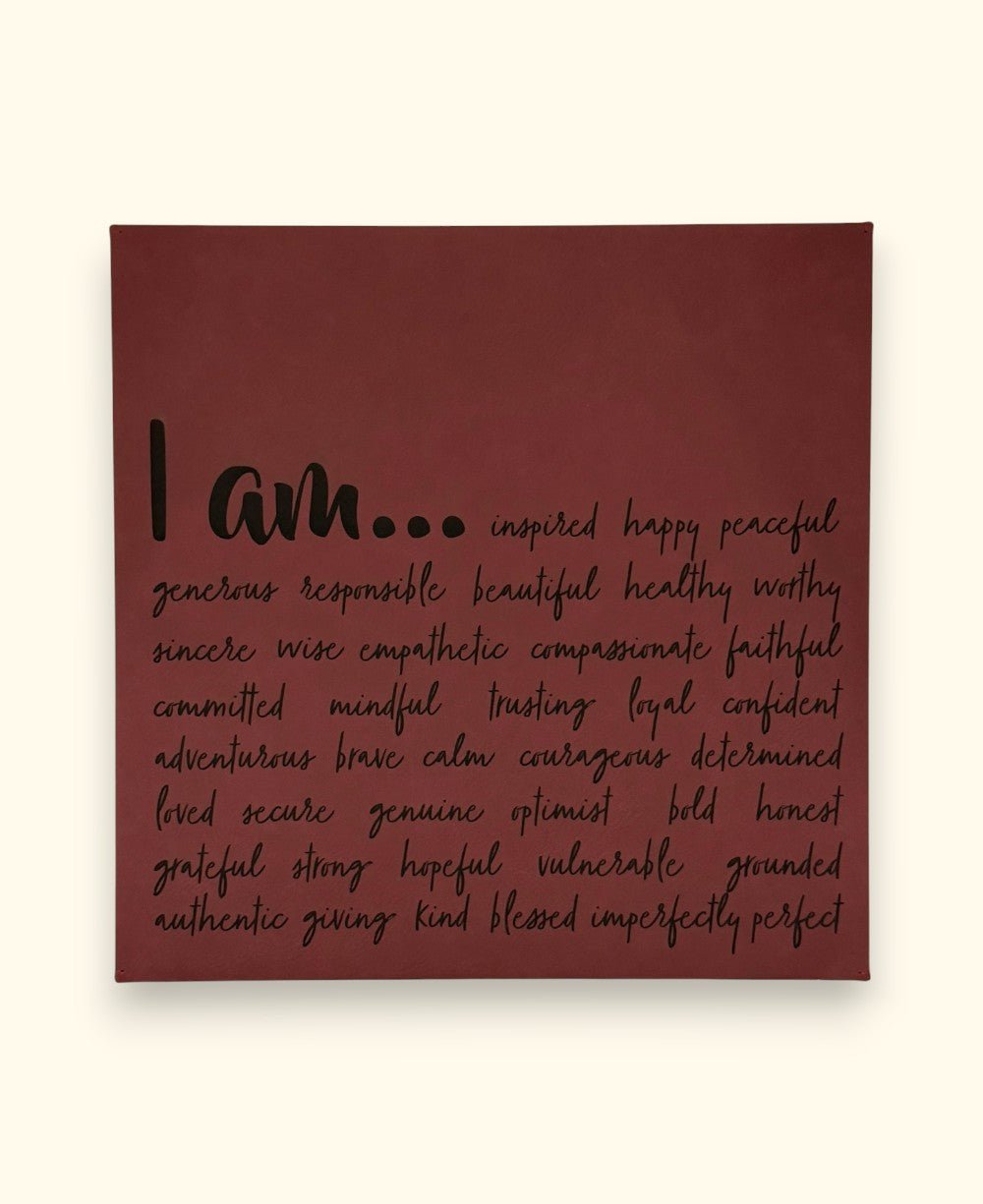 “I Am” Daily Affirmation Wall Art – Bamboo Print Inspirational Leatherette Hanging - Wall Art Rose gold