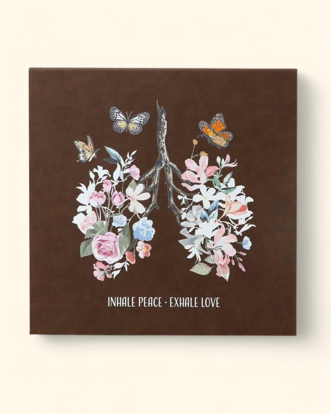 Inhale Peace Exhale Love Inspirational Art Floral Lungs Wall Hanging - Posters, Prints, & Visual Artwork Brown