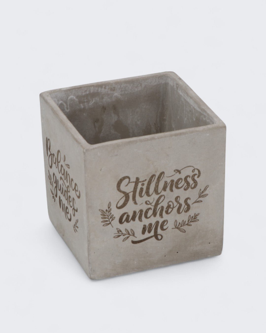 Inspirational Cast Stone Planter – 4 - Sided Engraved “Stillness Anchors Me” Cement Pot - Pots & Planters