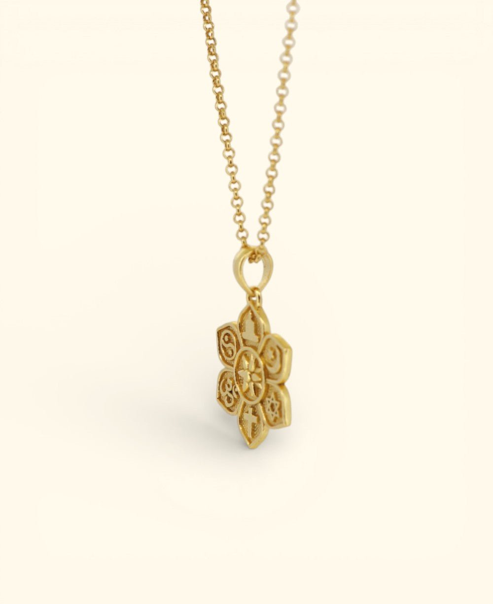 Interfaith Unity Lotus Necklace – 18K Gold Plated “Together as One” Pendant - Charms & Pendants