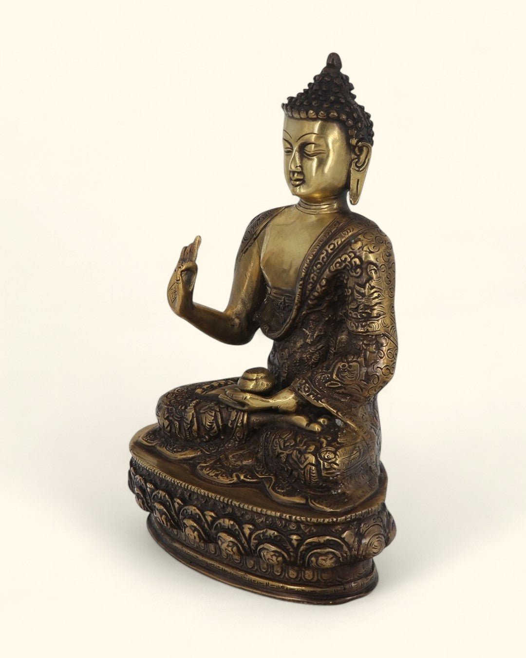 Intricate Life of Buddha Brass Statue, 12 Inches High - Sculptures & Statues