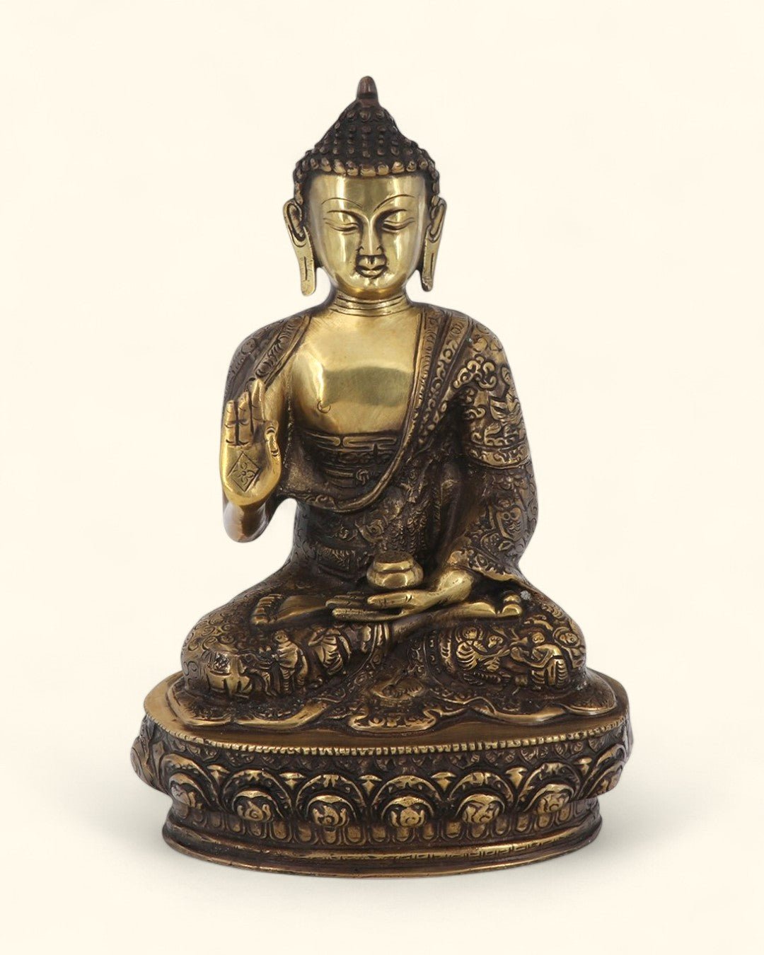 Intricate Life of Buddha Brass Statue, 12 Inches High - Sculptures & Statues