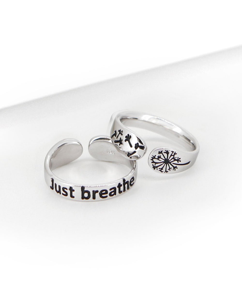 Just Breathe Sterling Silver Inspirational Adjustable Mantra Ring -