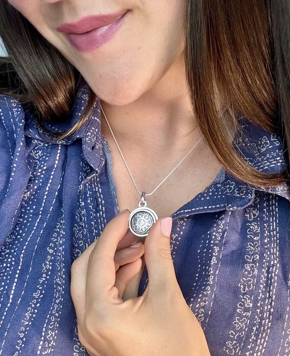 Kinetic Spinning Om Mani Padme Hum Tibetan Mantra Pendant in Sterling Silver - Charms & Pendants