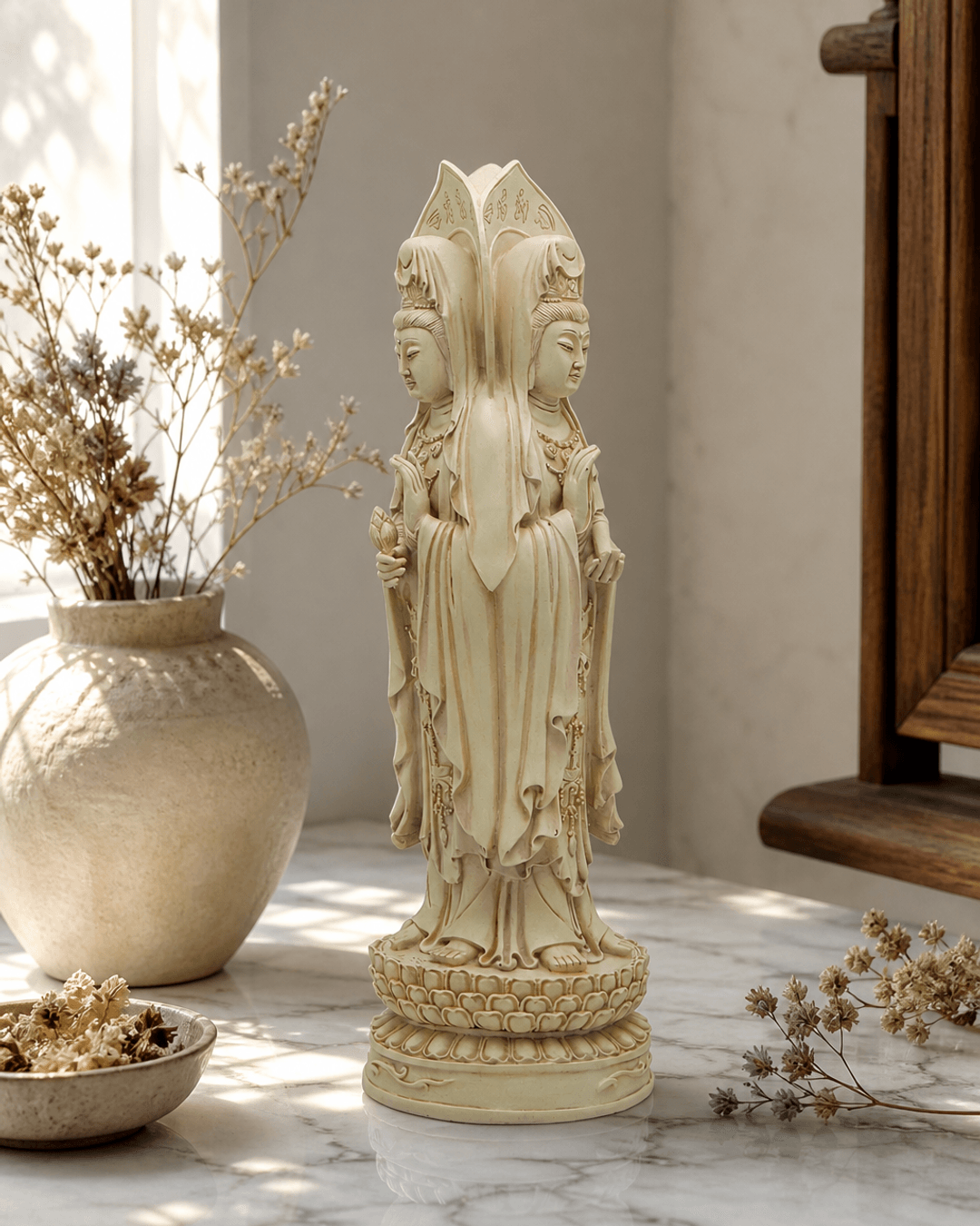 Kuan Yin Standing in Different Poses, Three Sided Statue - Sculptures & Statues