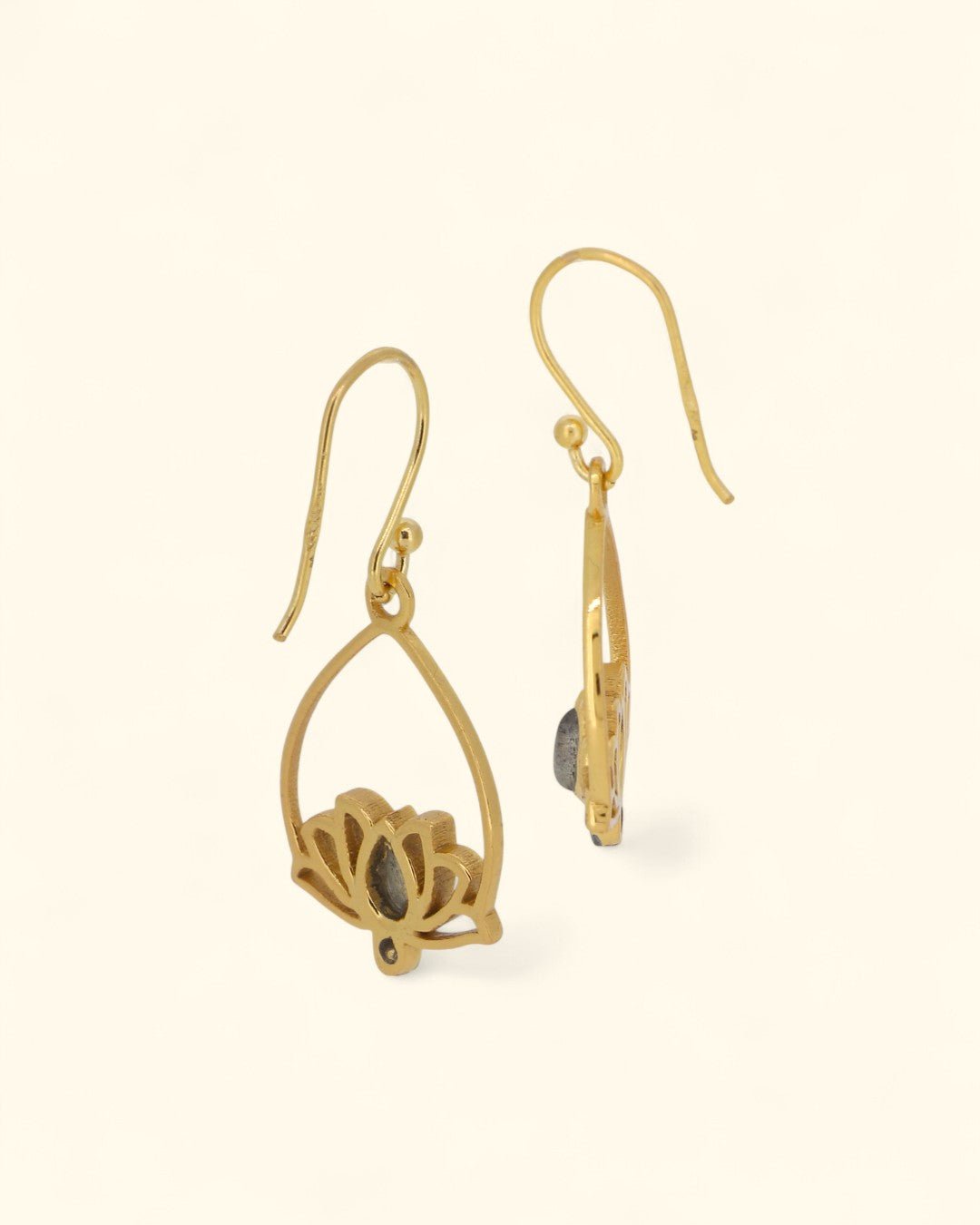 Labradorite Lotus Drop Earrings - Earrings