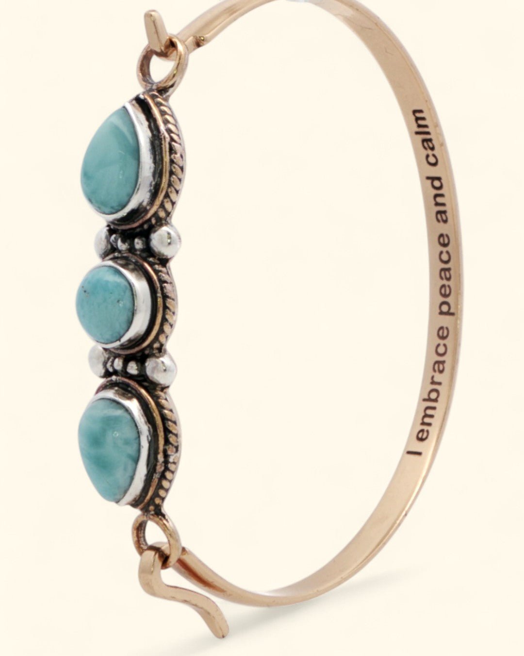 Larimar Gemstone Bracelet – Sterling & Bronze Cuff with "I Embrace Peace and Calm" Engraving - Bracelets