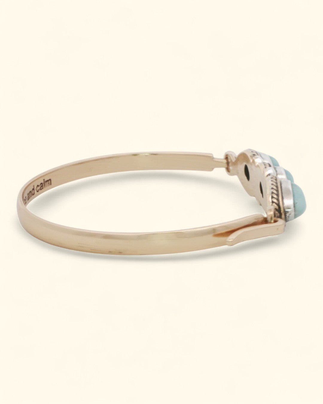 Larimar Gemstone Bracelet – Sterling & Bronze Cuff with "I Embrace Peace and Calm" Engraving - Bracelets