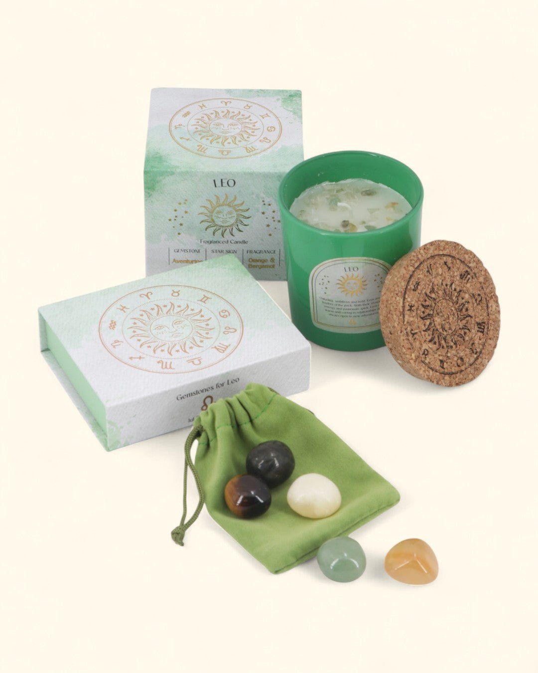 Leo Zodiac Candle & Crystal Tumblestone Set - Candles