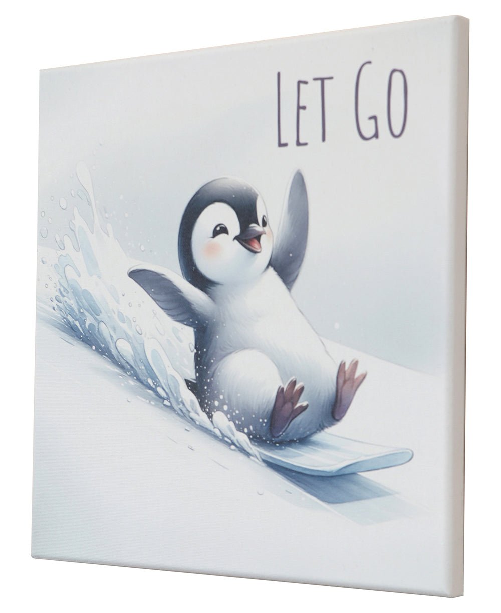 Let Go Happy Penguin Inspirational Canvas Print Wall Hanging - Posters, Prints, & Visual Artwork