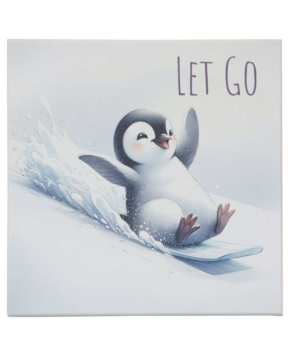 Let Go Happy Penguin Inspirational Canvas Print Wall Hanging - Posters, Prints, & Visual Artwork