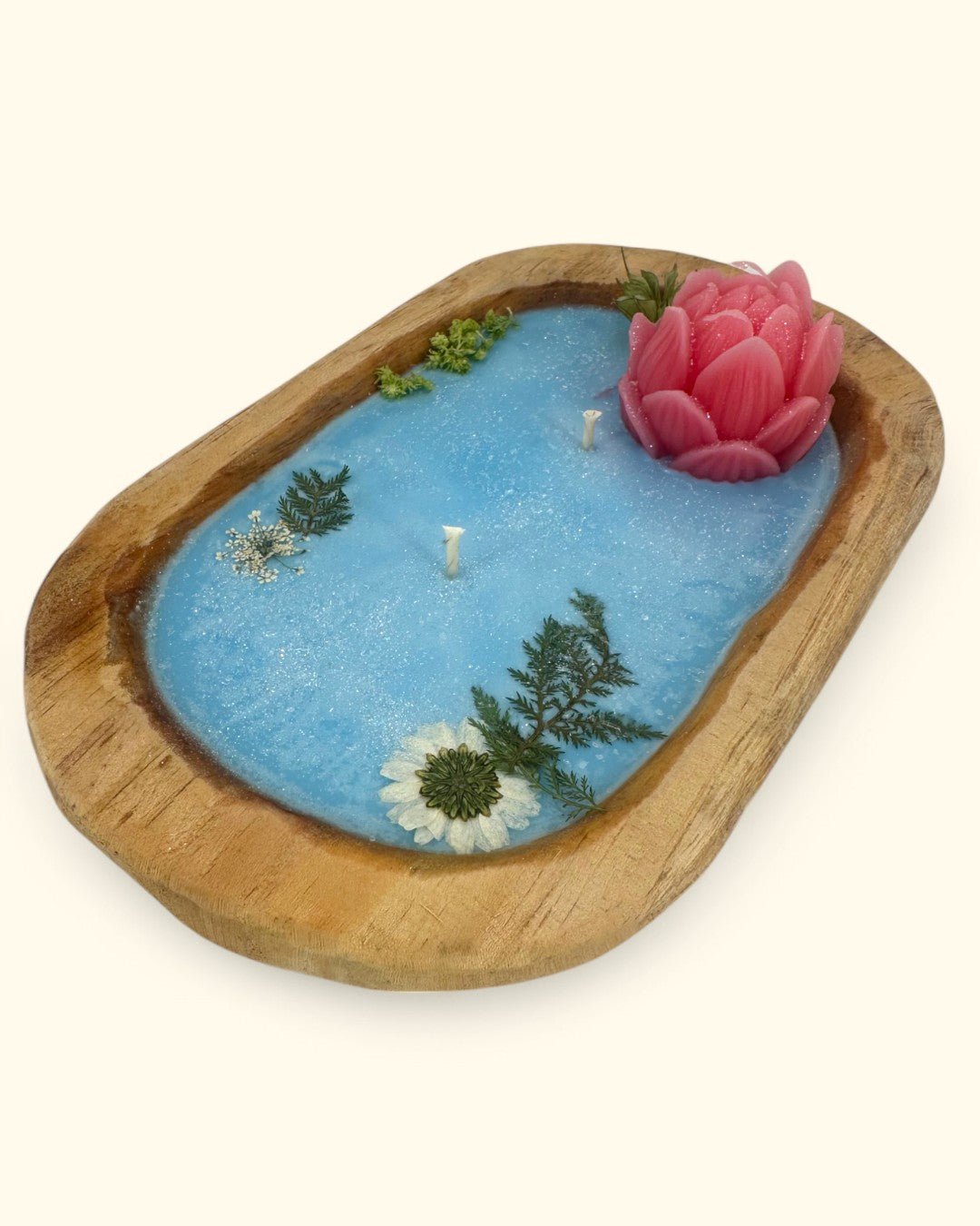 Lotus Bloom Dough Bowl Candle in Natural Wood - Candles