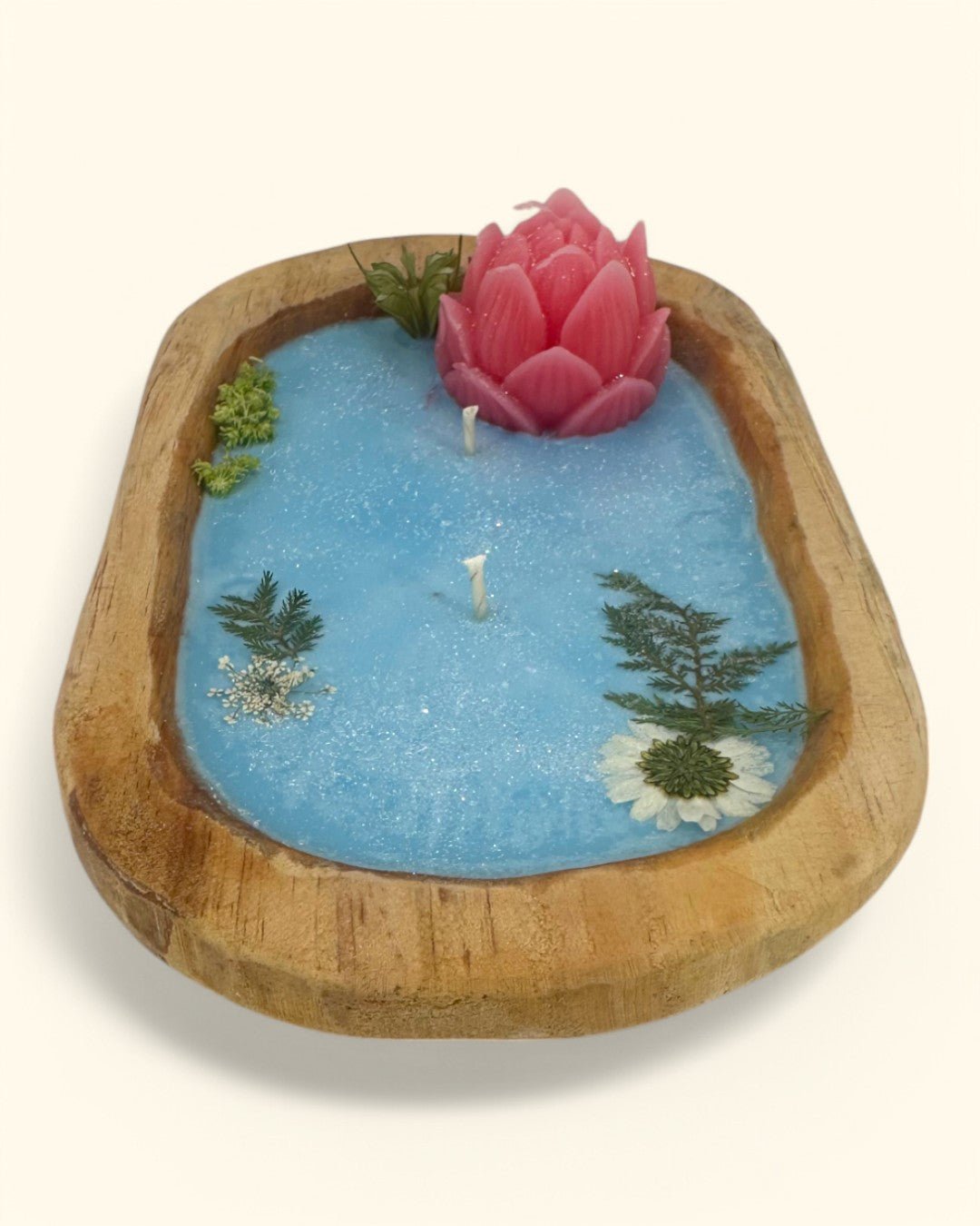 Lotus Bloom Dough Bowl Candle in Natural Wood - Candles