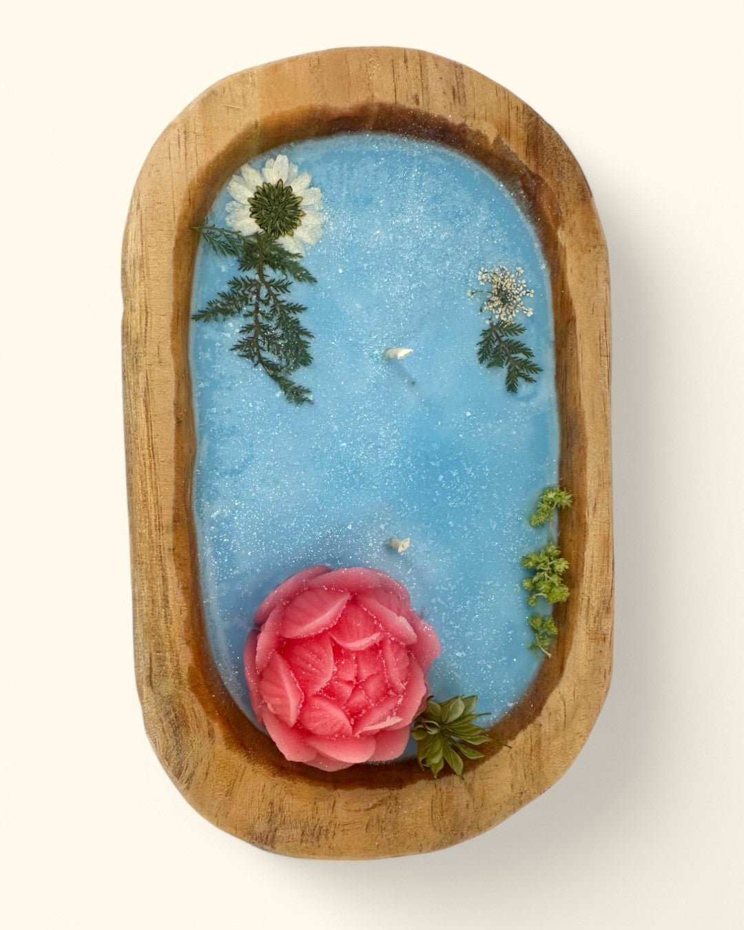 Lotus Bloom Dough Bowl Candle in Natural Wood - Candles