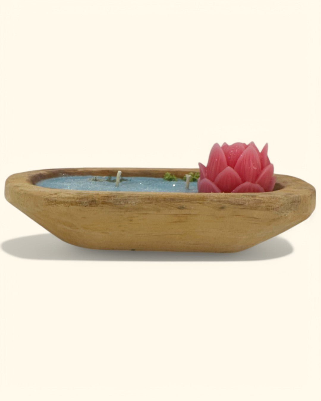Lotus Bloom Dough Bowl Candle in Natural Wood - Candles