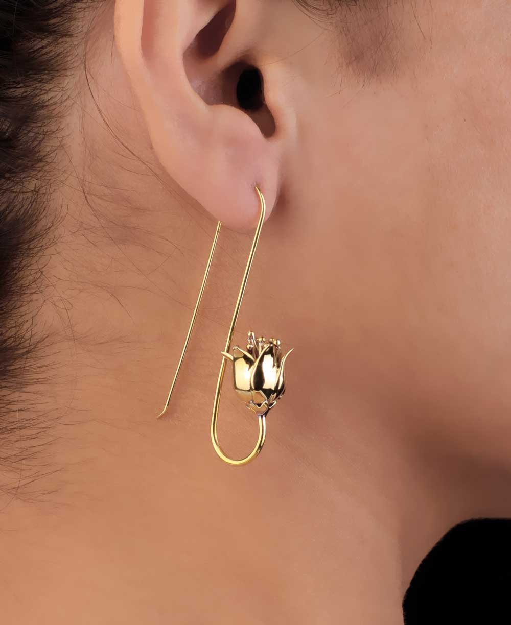 Lotus Design Threader Earrings - Earrings Bronze