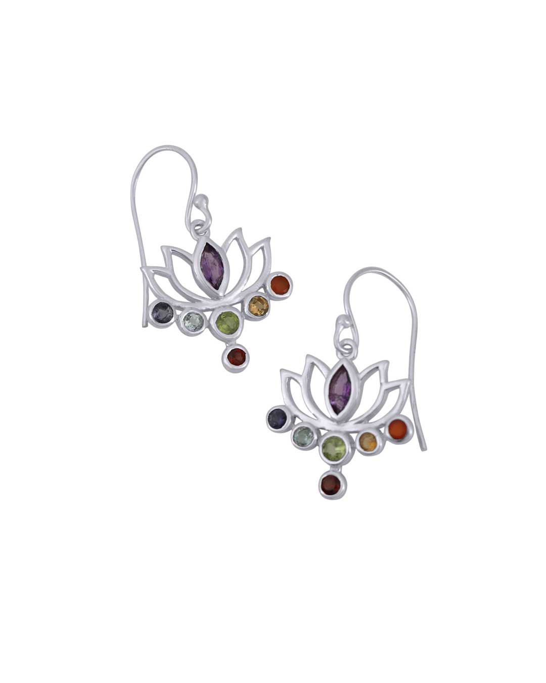 Lotus Gemstone Chakra Earrings, Sterling Silver - Earrings
