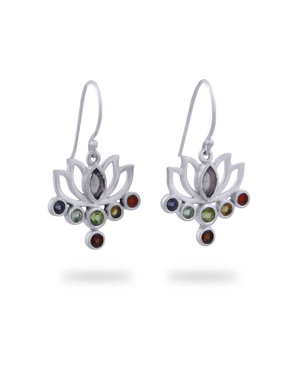 Lotus Gemstone Chakra Earrings, Sterling Silver - Earrings