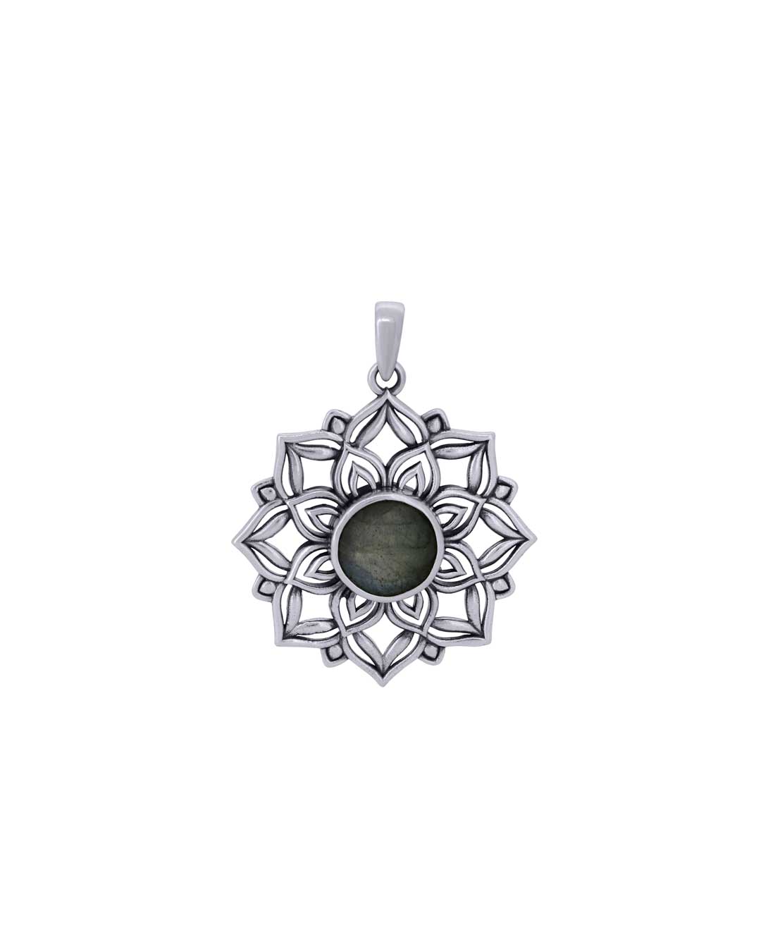 Lotus Mandala Pendant with Labradorite Gemstone – Sacred Symbol of Intuition and Light - Pendant