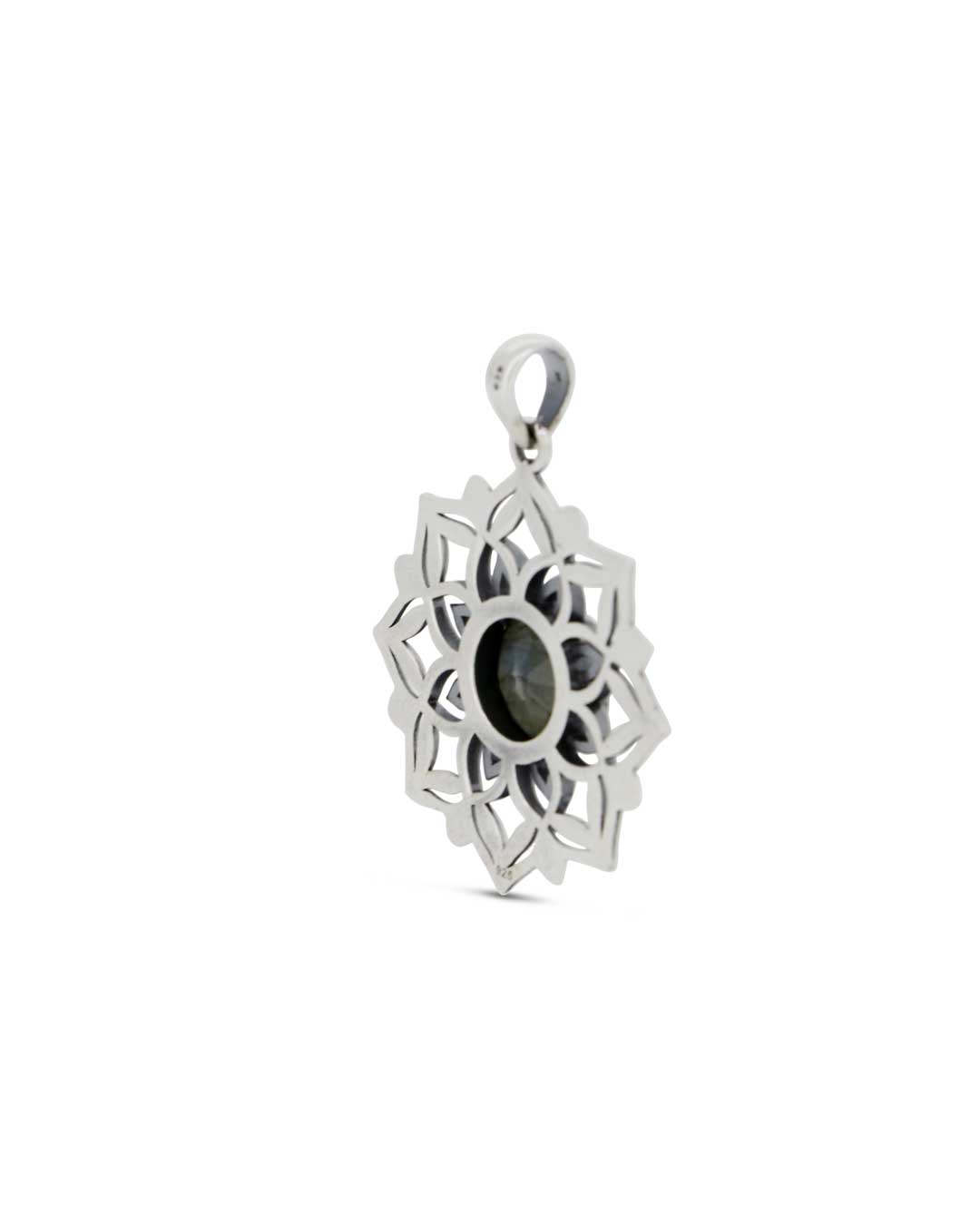 Lotus Mandala Pendant with Labradorite Gemstone – Sacred Symbol of Intuition and Light - Pendant
