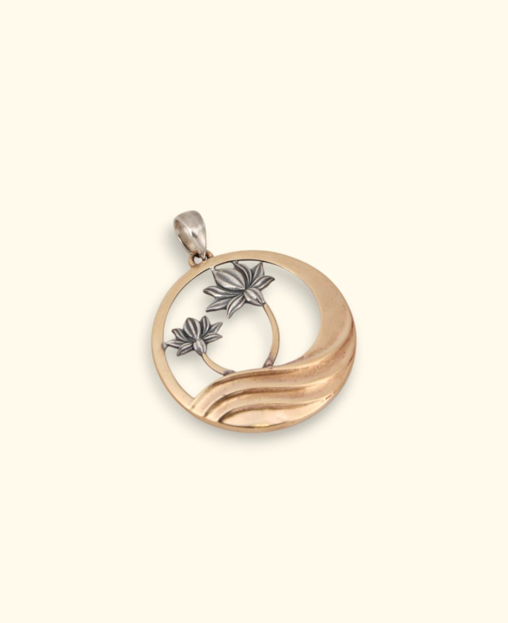 Lotus Wave Pendant – Mixed Metal Bronze & Sterling Silver Necklace - Pendant