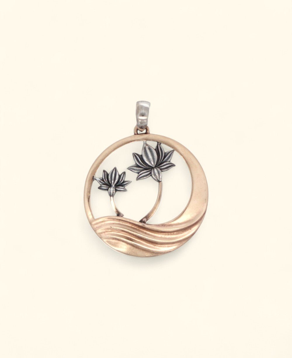 Lotus Wave Pendant – Mixed Metal Bronze & Sterling Silver Necklace - Pendant