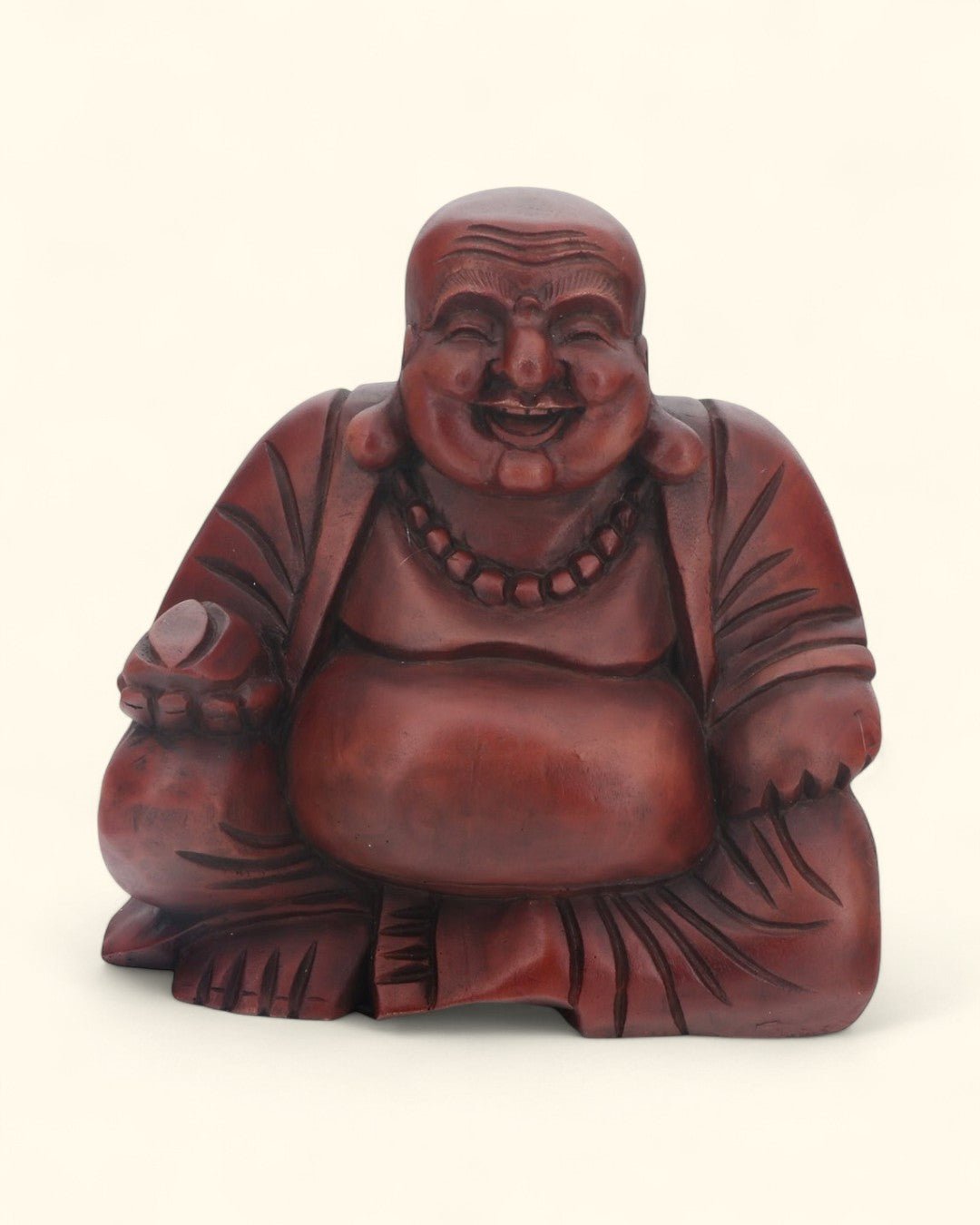 Mahogany Finish Sitting Happy Buddha Statue - Sculptures & Statues
