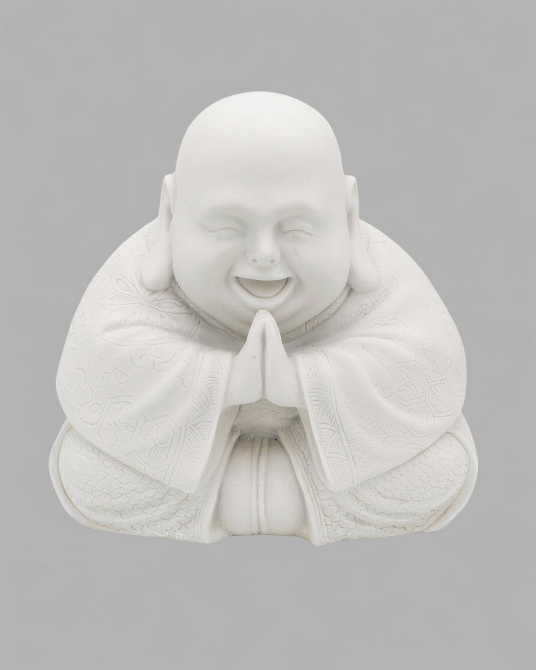 Majestic Praying Happy Buddha Statue - Sculptures & Statues Cream