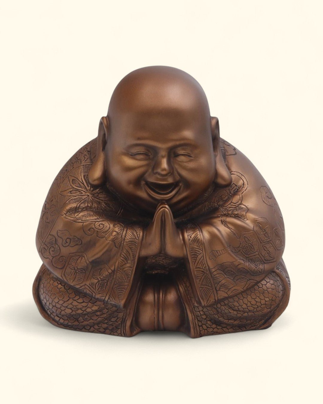 Majestic Praying Happy Buddha Statue - Sculptures & Statues Cream
