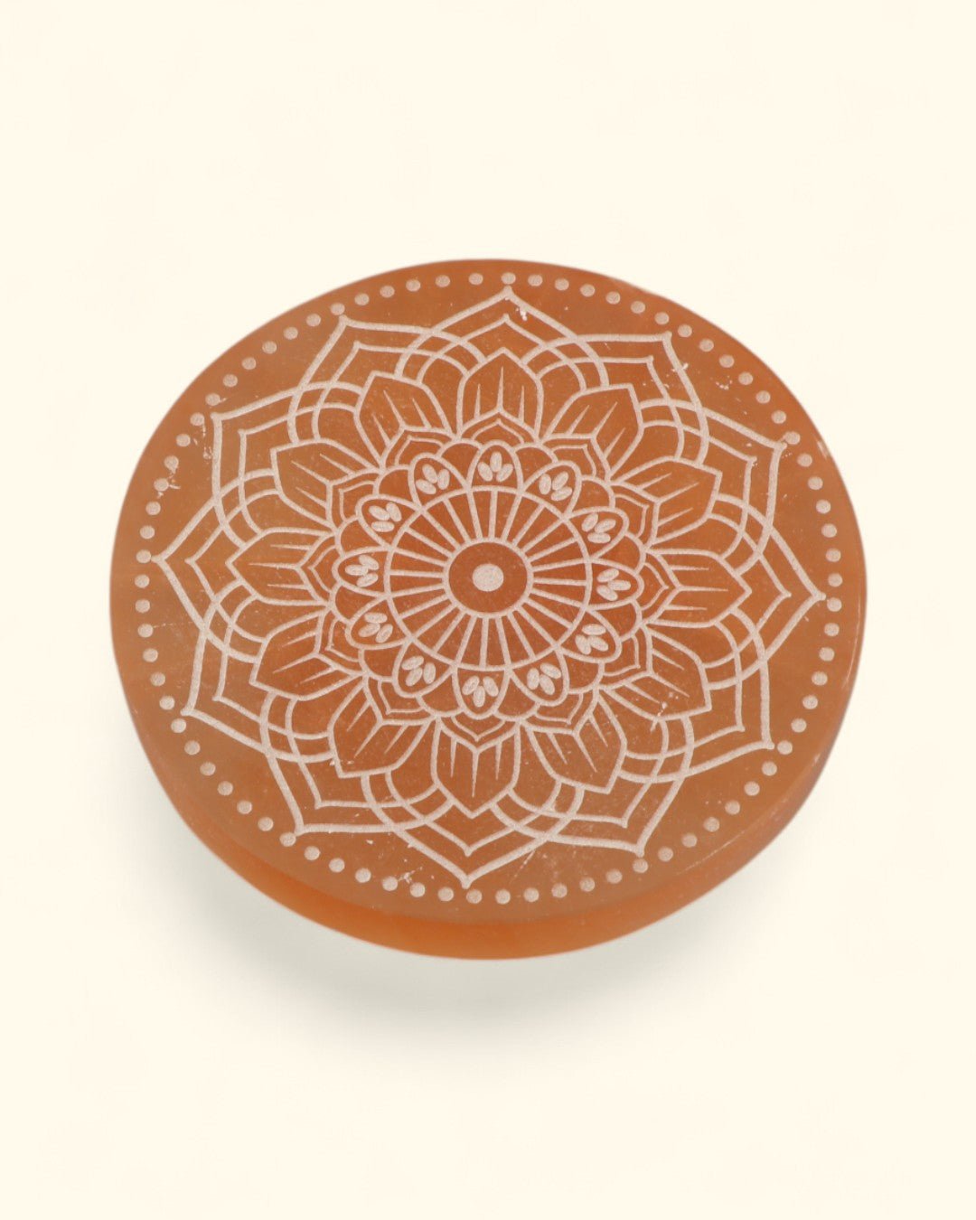 Mandala Selenite Charging Plate – Engraved Crystal Energy Cleanser - Rocks & Fossils