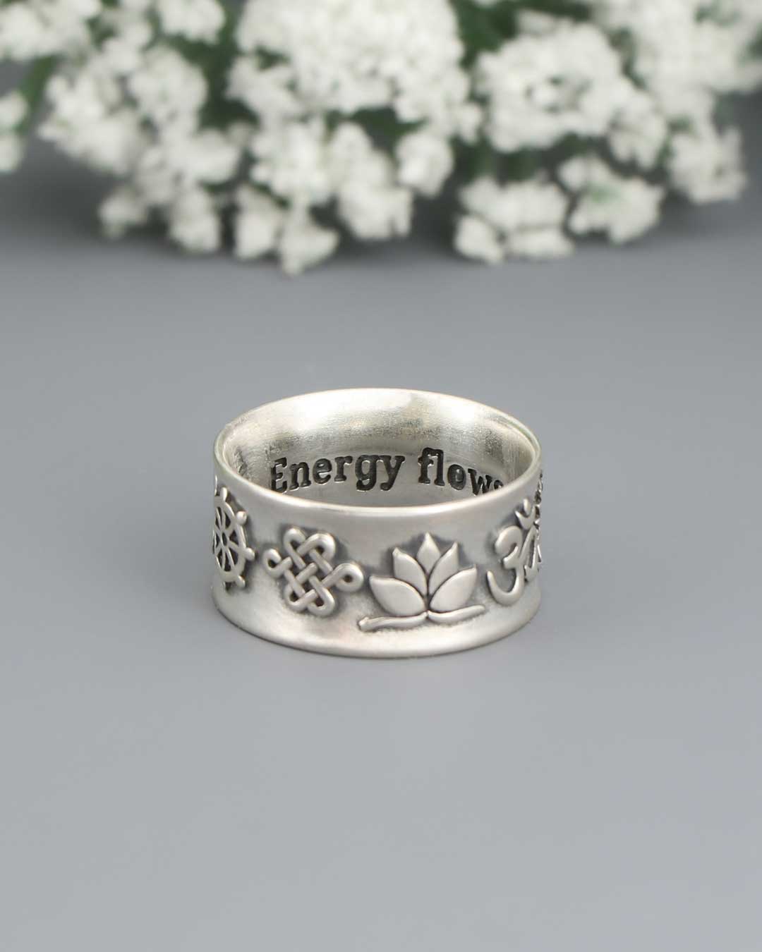 Meaningful Symbols Band Ring – Sterling Silver with Lotus, Om, Tree of Life, Hamsa, Yin Yang & More - Rings Size 6