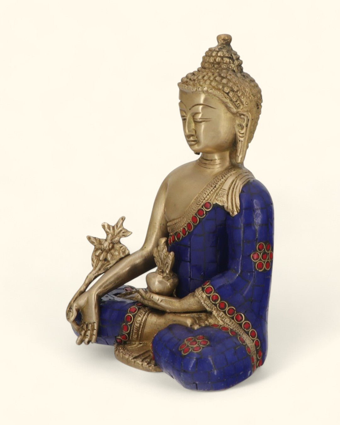 Medicine Buddha Statue in Artistic Brass Mosaic - Sculptures & Statues