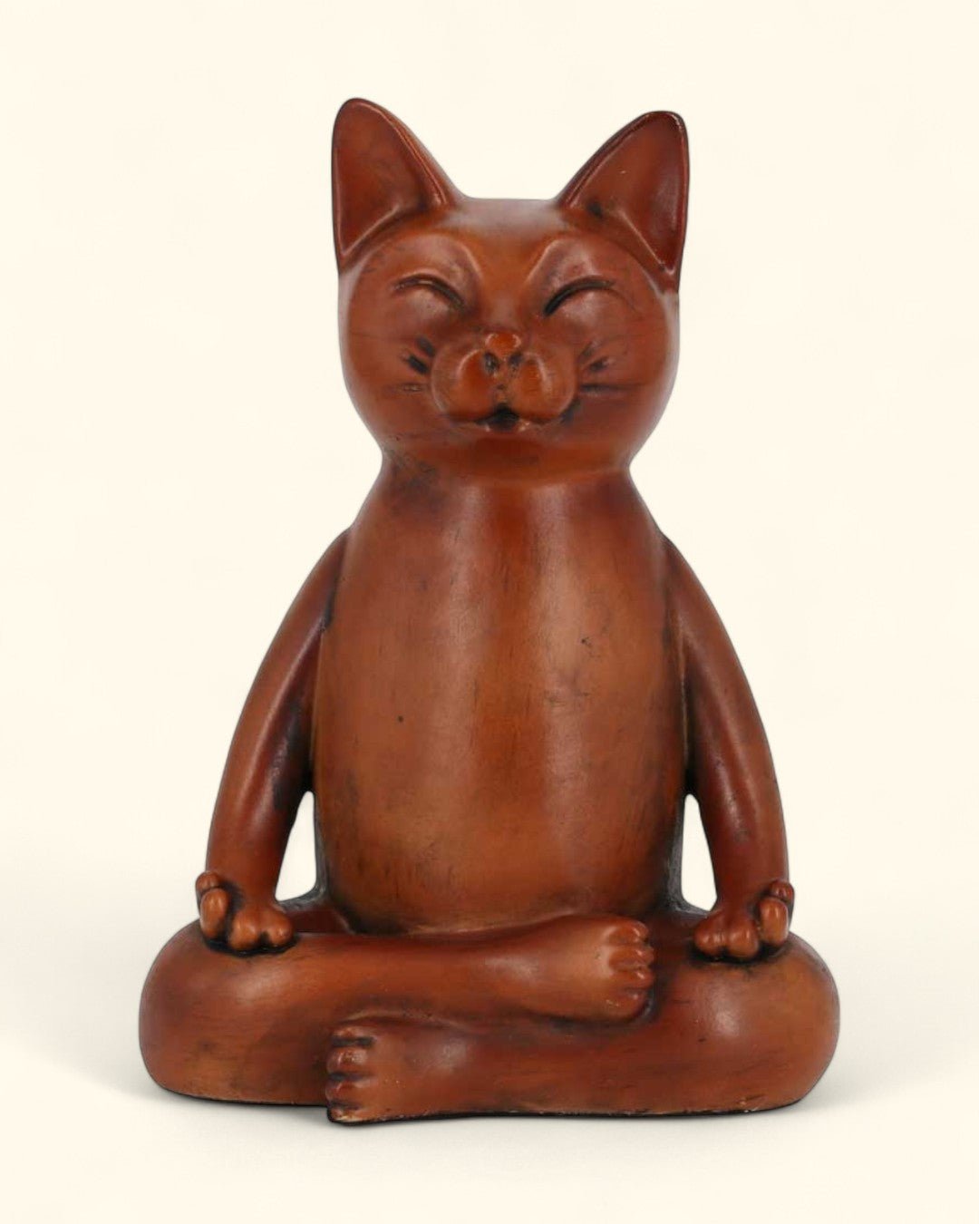 Meditating Cat Statue, Mahogany Finish - Sculptures & Statues
