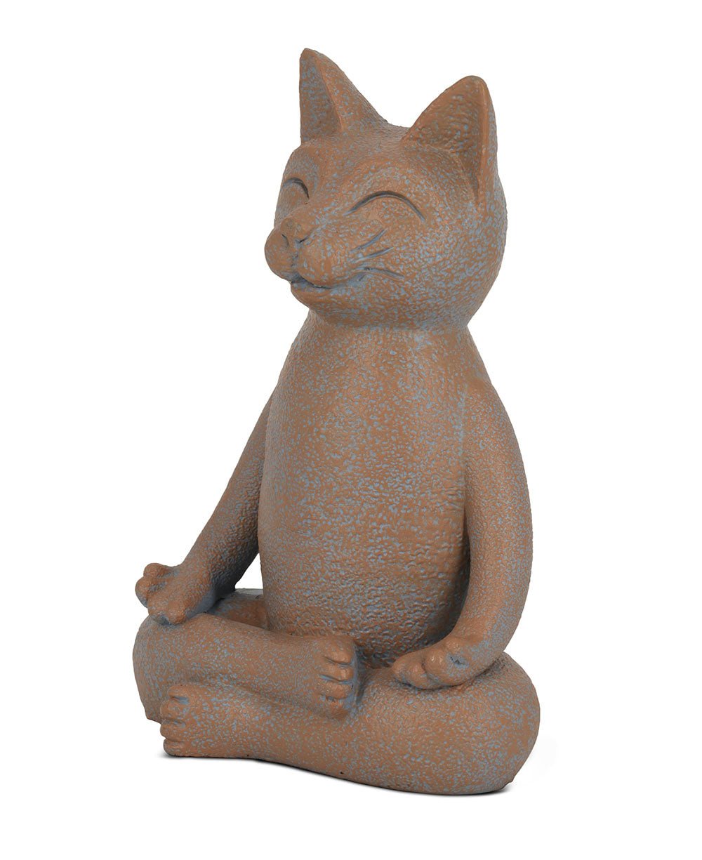 Meditating Cat Statue, Textured Finish - Sculptures & Statues