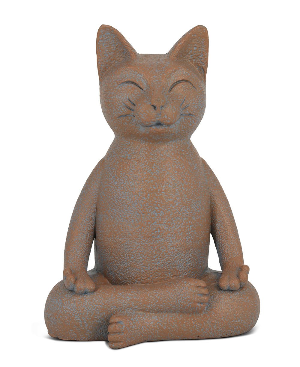 Meditating Cat Statue, Textured Finish - Sculptures & Statues