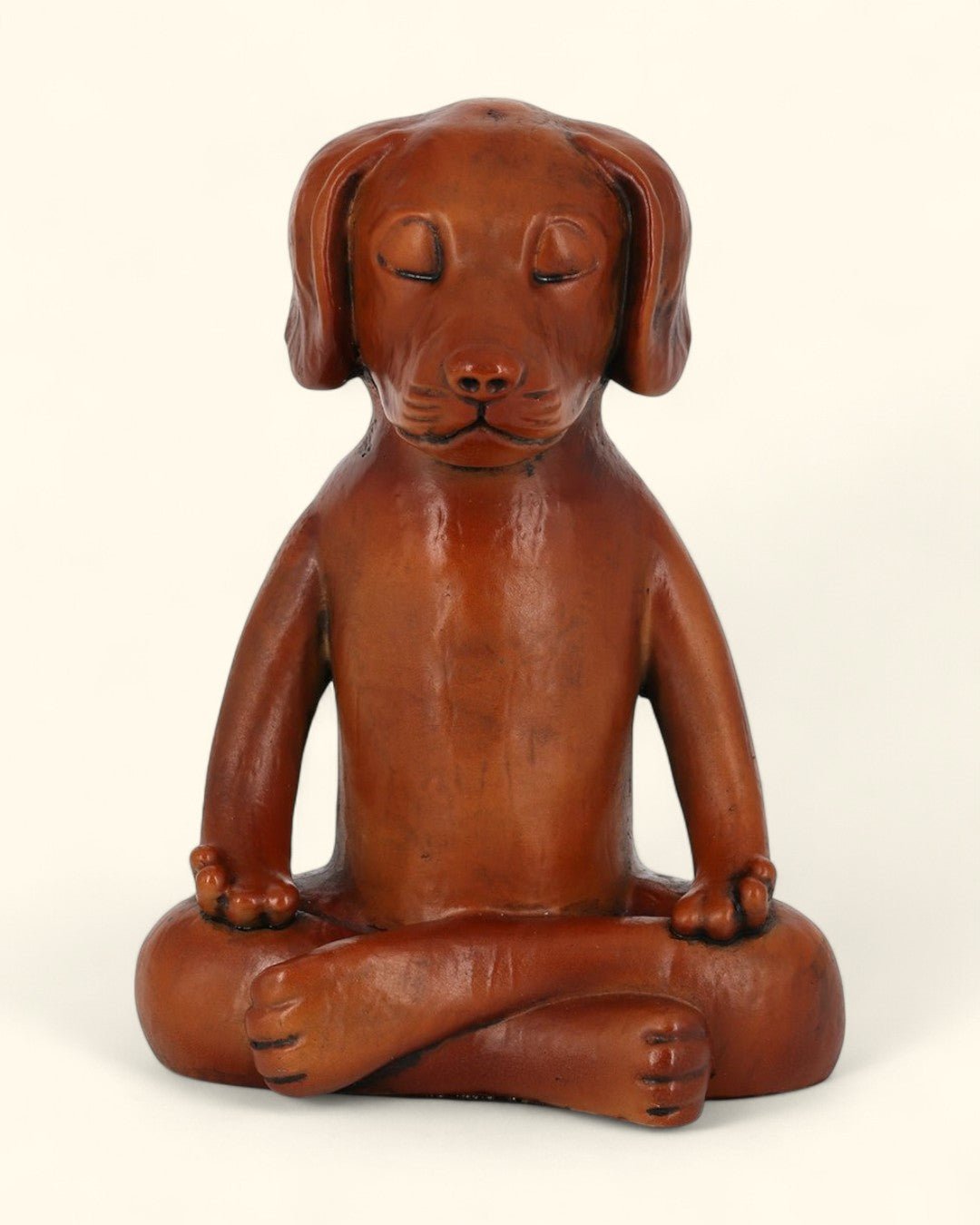 Meditating Dog Statue in Rich Mahogany Tone - Sculptures & Statues