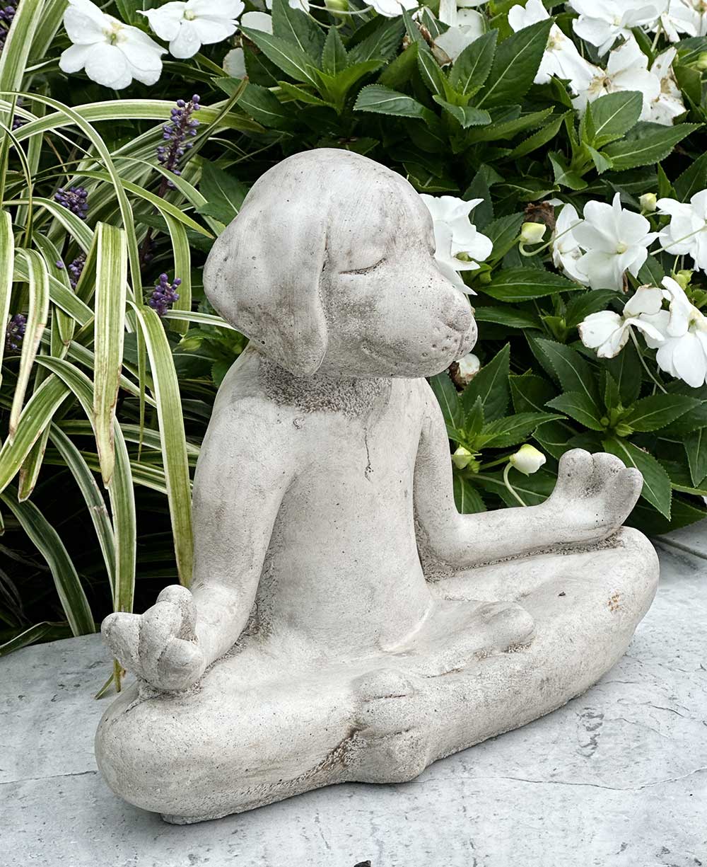 Meditating Zen Yoga Dog Cast Stone Statue USA Made - Sculptures & Statues