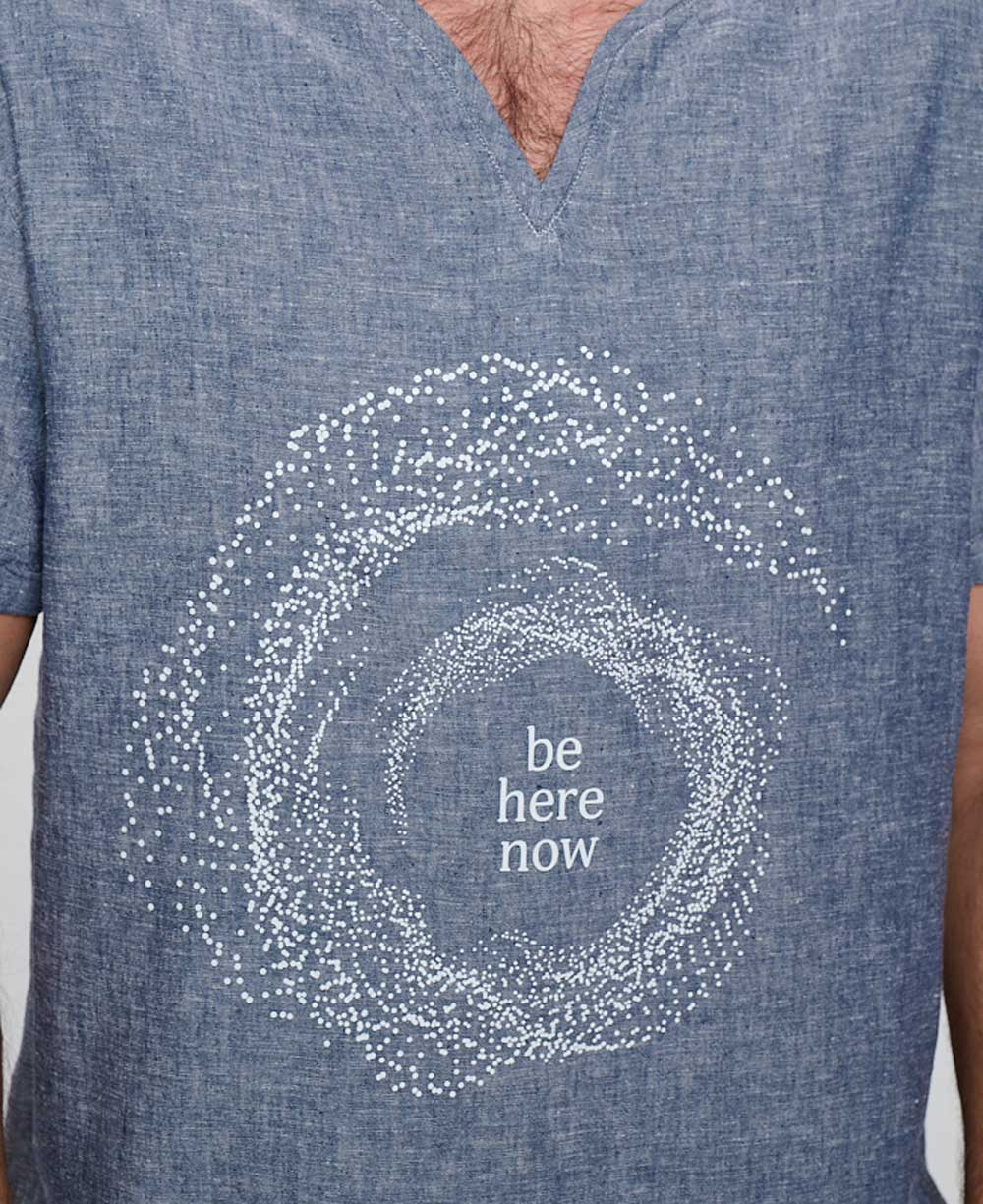 Men’s Be Here Now Blue Linen Inspirational Kurta Shirt - Shirts & Tops S