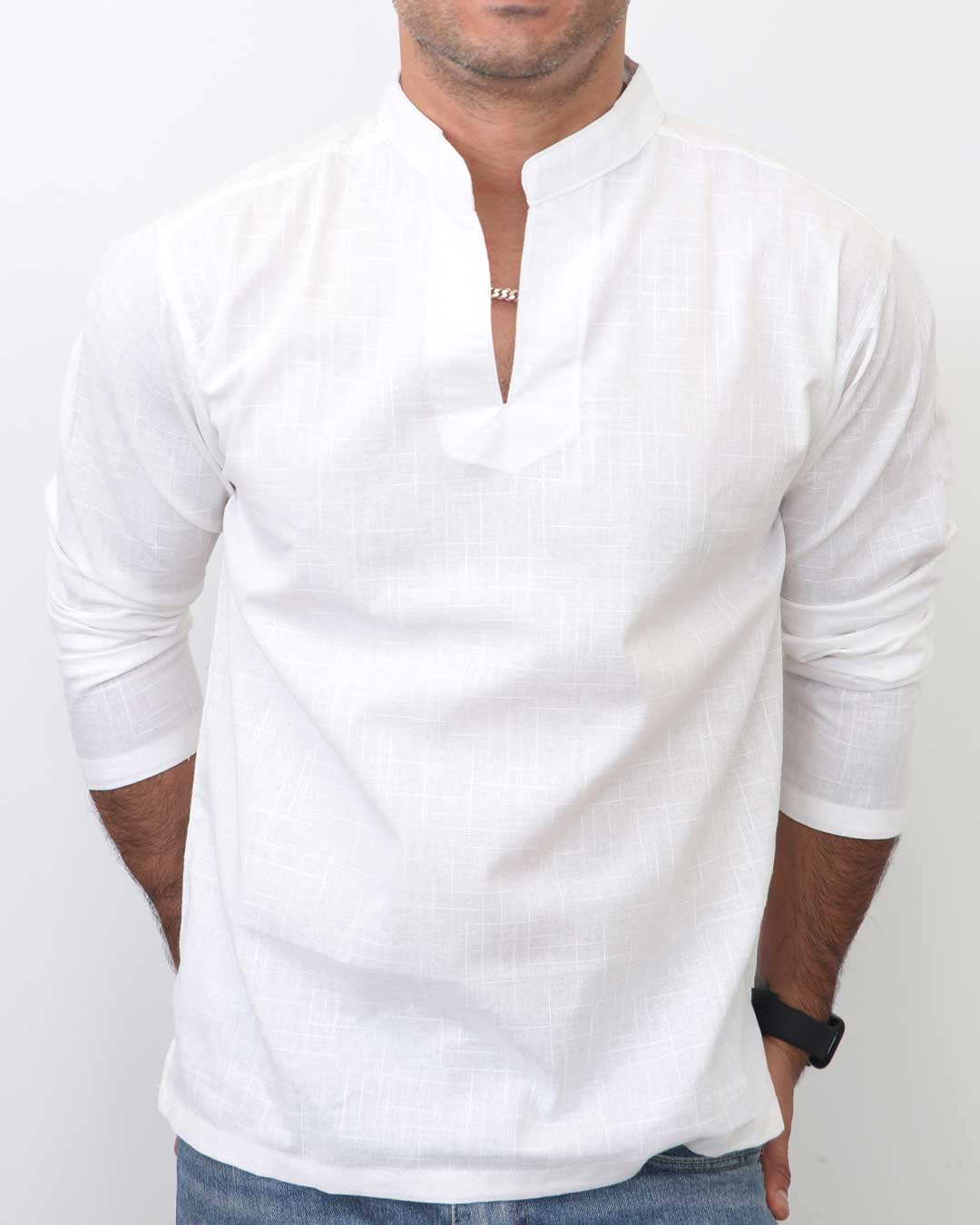 Men’s White Thai Cotton Kurta Shirt - Shirts & Tops S