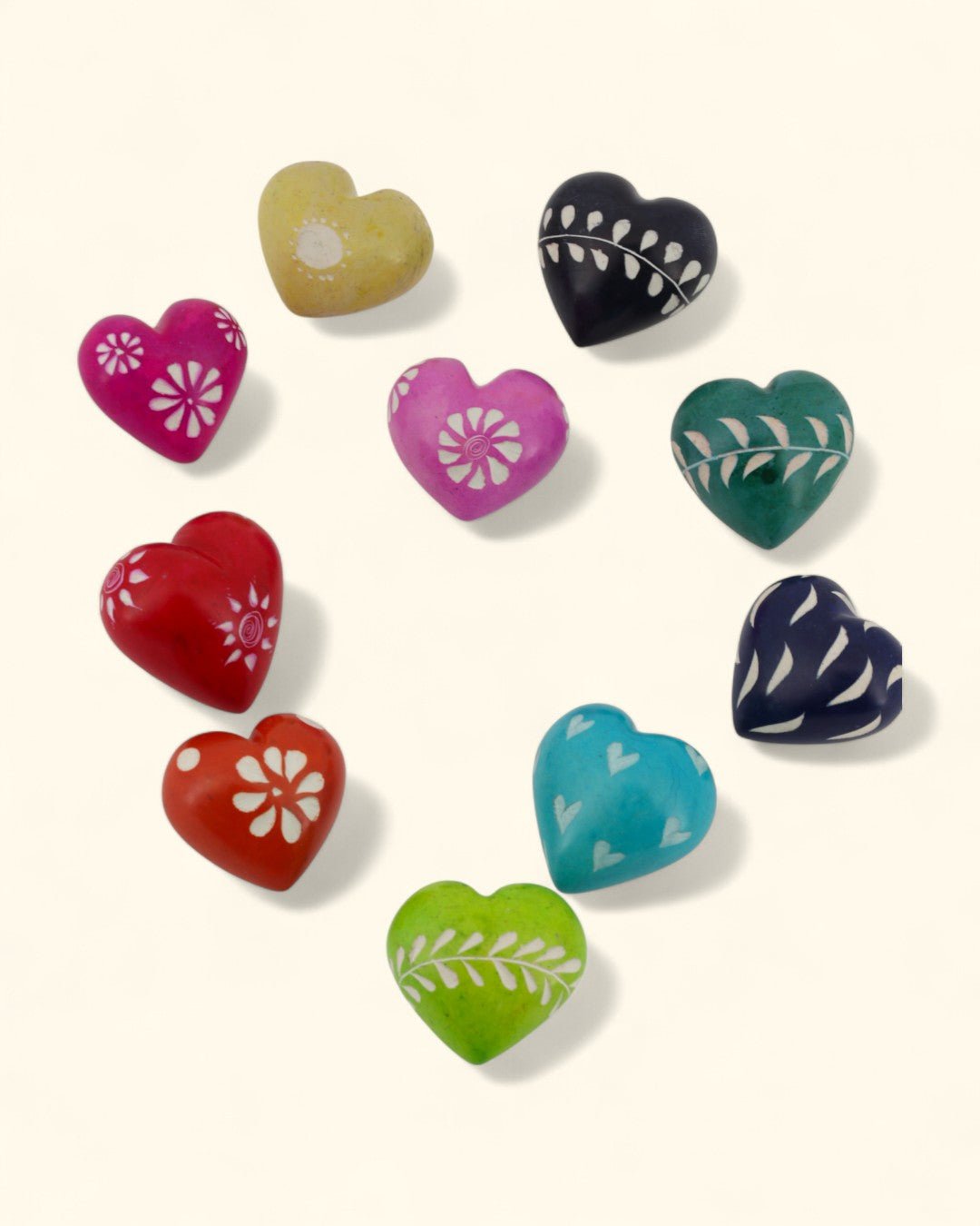 Mini Multicolor Soapstone Hearts Set of 10 - Decor