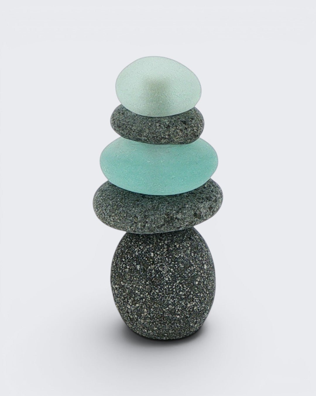 Mini Stacked Stone Cairns with Sea Glass — Set of 3 Zen Decor - Home Decor