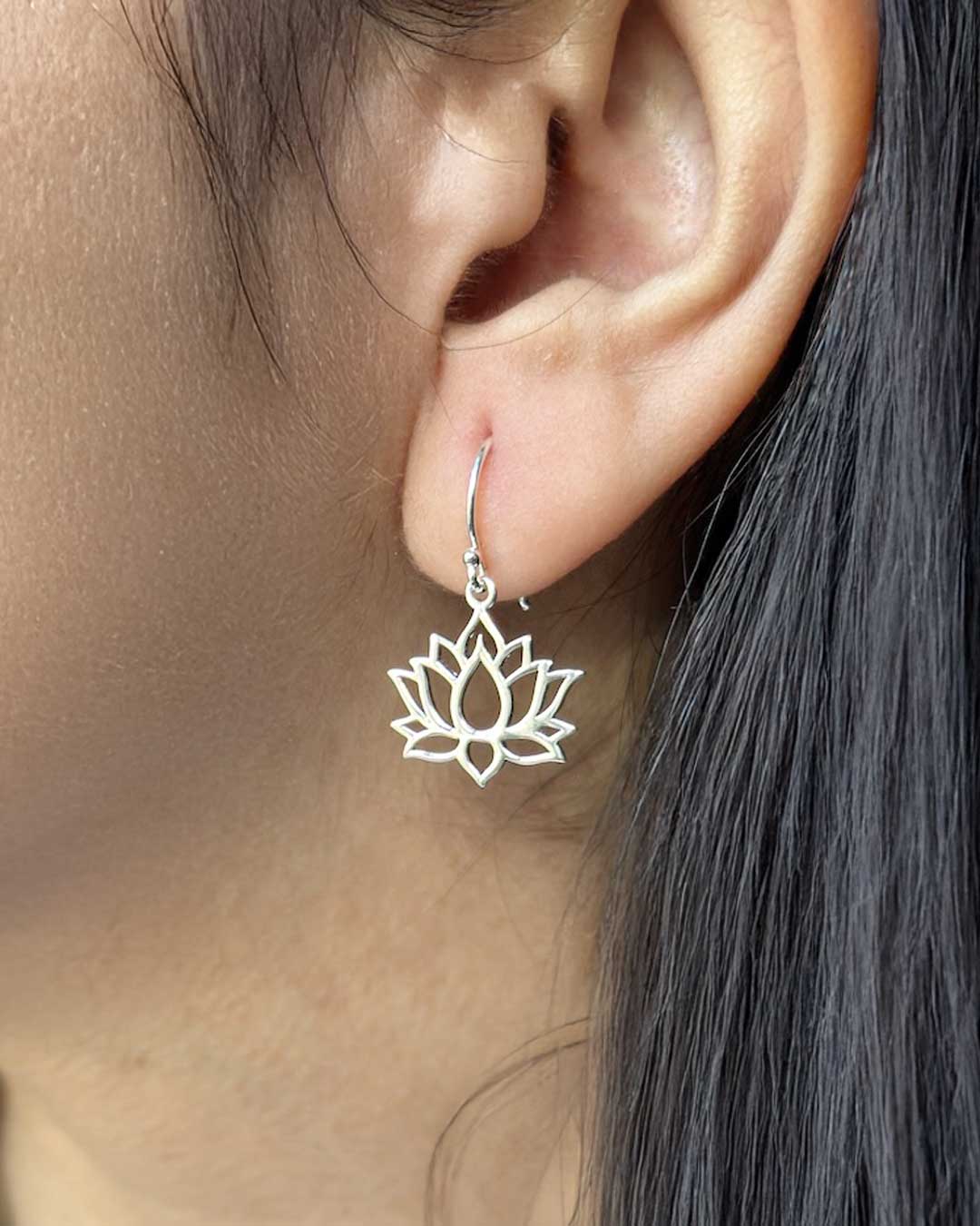 Minimalist Sterling Lotus Drop Earrings - Earrings