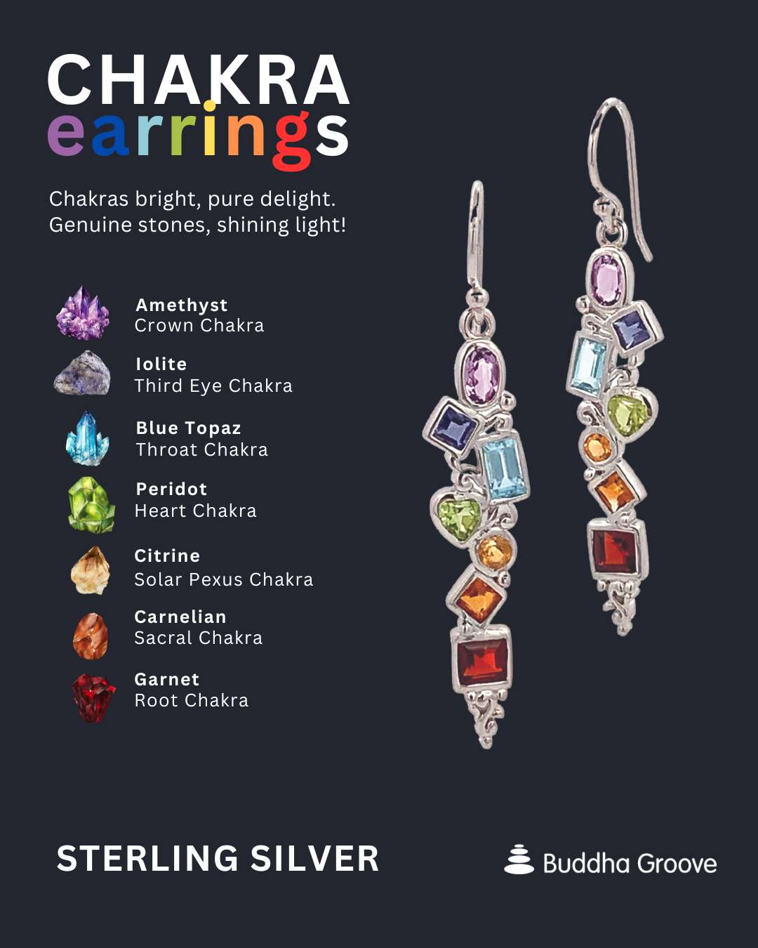 Mixed Geometry Chakra Rainbow Sterling Silver Earrings - Earrings