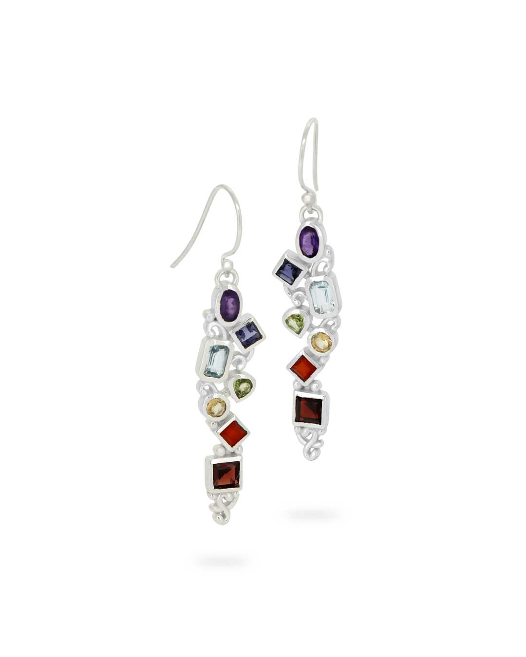Mixed Geometry Chakra Rainbow Sterling Silver Earrings - Earrings
